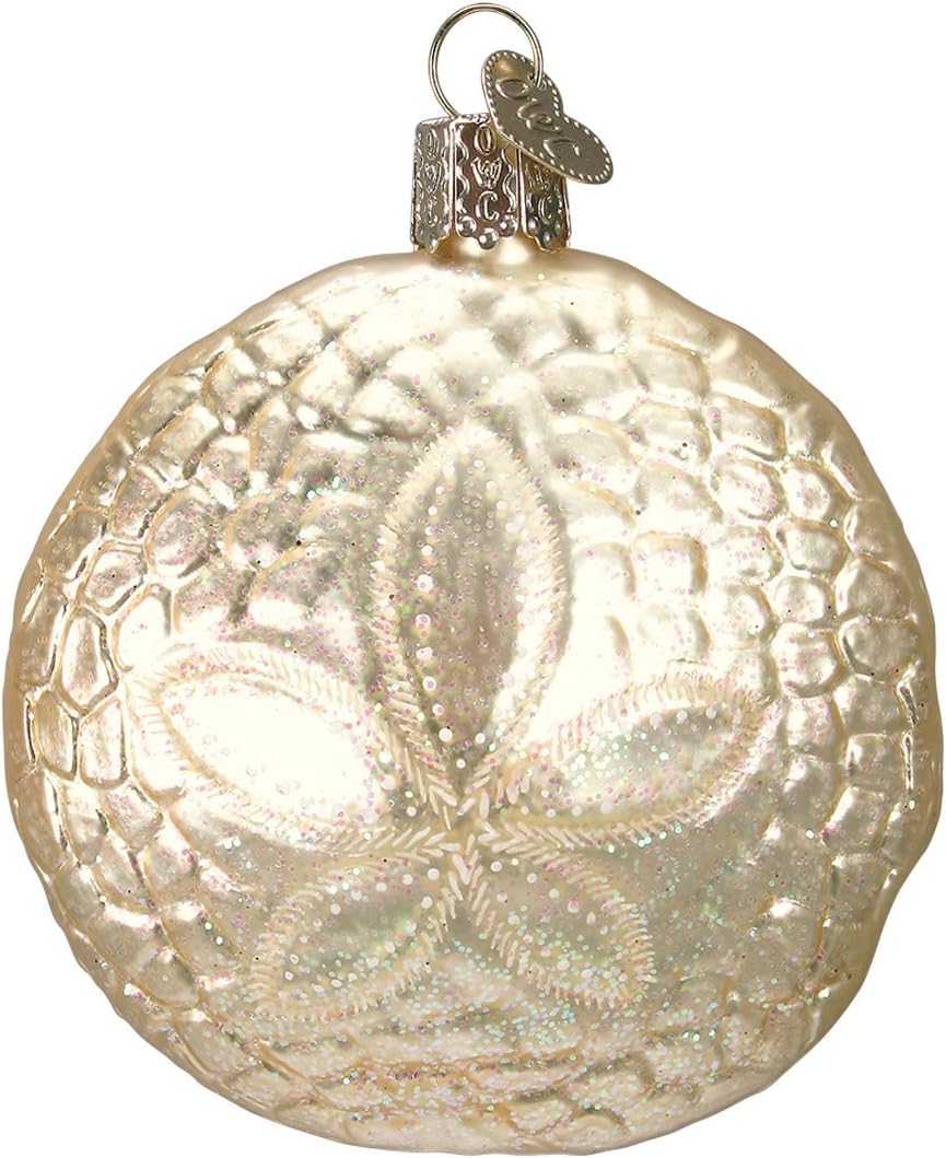 Beach Shells Glass Blown Ornaments for Christmas Tree - Junonia Shell, Tan/Brown/White/Gold