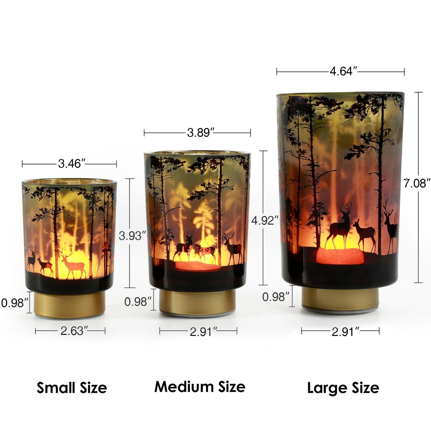 Eywamage Large Battery Operated Table Lamp with Remote, Forest Deer Accent Lamp, Cordless Glass Lamp for Bedroom Living Room