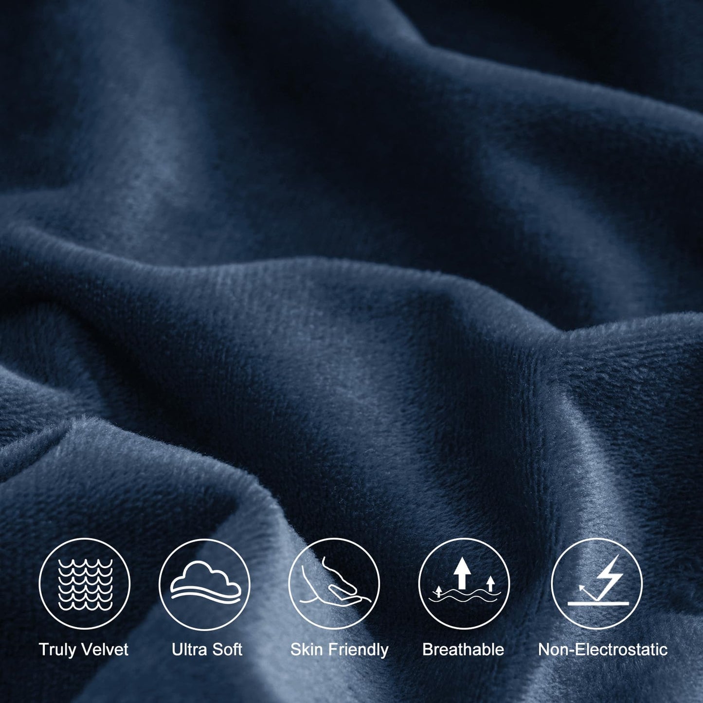 PHF Ultra Soft Velvet Fitted Sheet Twin Size, 16" Deep Pocket with Wider Stronger Elastic Band, Easy Fit Easy Care, 1 Pack Cozy Comfy Flannel Bottom Sheet for All Seasons, No Pillowcases, Navy Blue