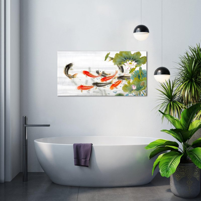 iLOOKLiKE Nine Koi Fish Canvas Wall Art Feng Shui Lucky Carp Lotus Flower Leaves Pond Picture Traditional Chinese Paintings Print Asian Artwork Poster Home Decor for Living Room Bedroom 20x40inch