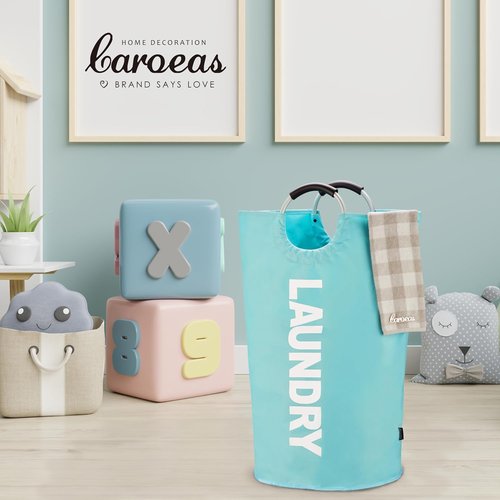 Caroeas 125L Laundry Basket - Large Collapsible Hamper with Padded Handles | Light Blue