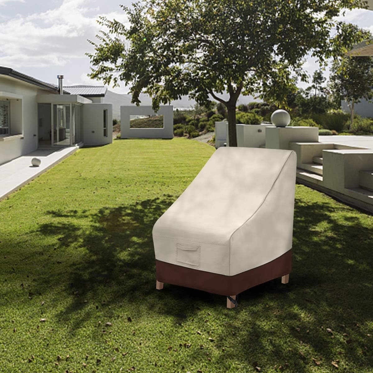 Vailge High Back Patio Chair Cover - Waterproof 600D Heavy Duty Outdoor Furniture Protection | 2 Pack, Beige & Brown, 35" L x 28" W x 35" H