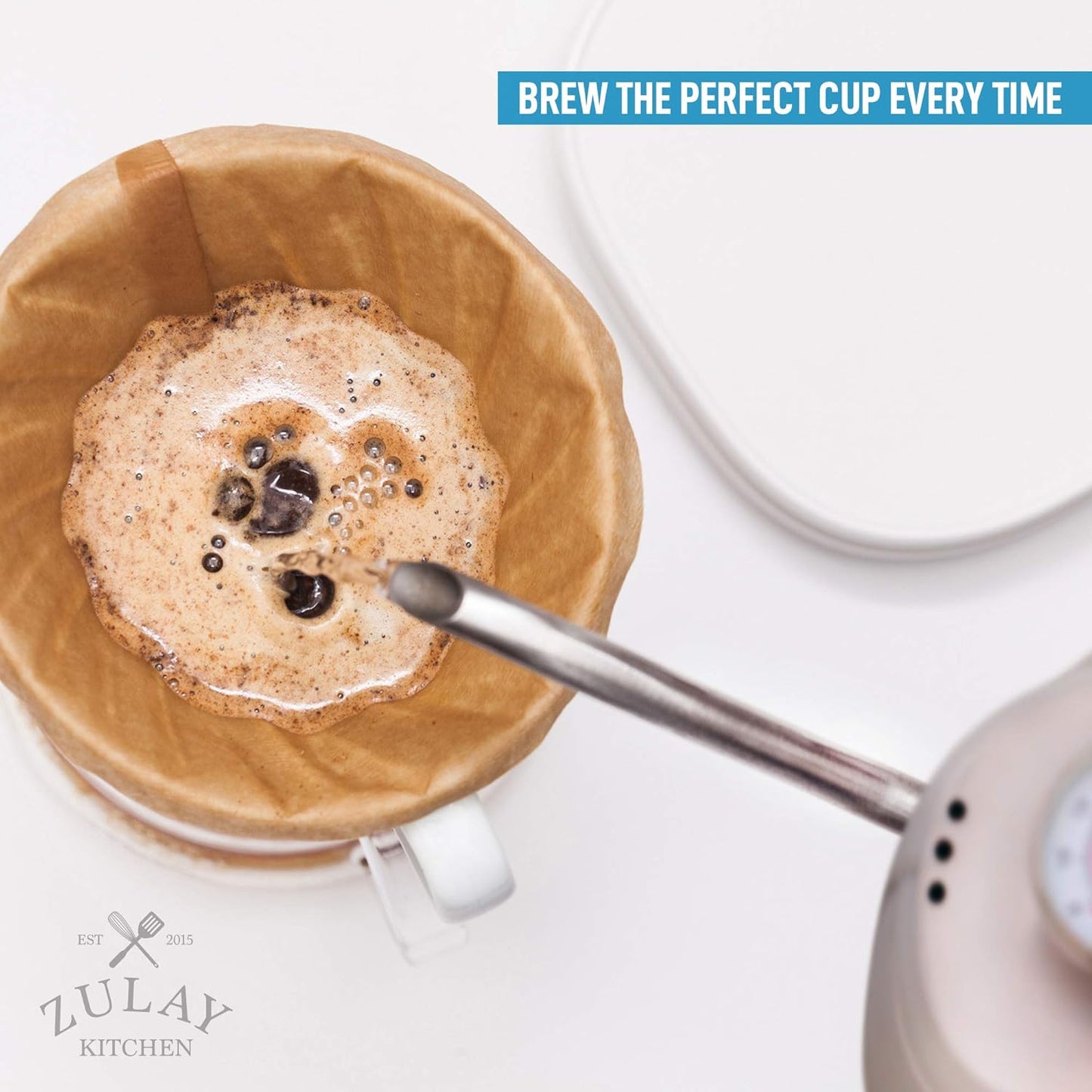 Zulay Premium Pour Over Coffee Kettle - 34 fl oz | 1 Liter Stainless Steel Gooseneck with Thermometer for Perfect Brewing