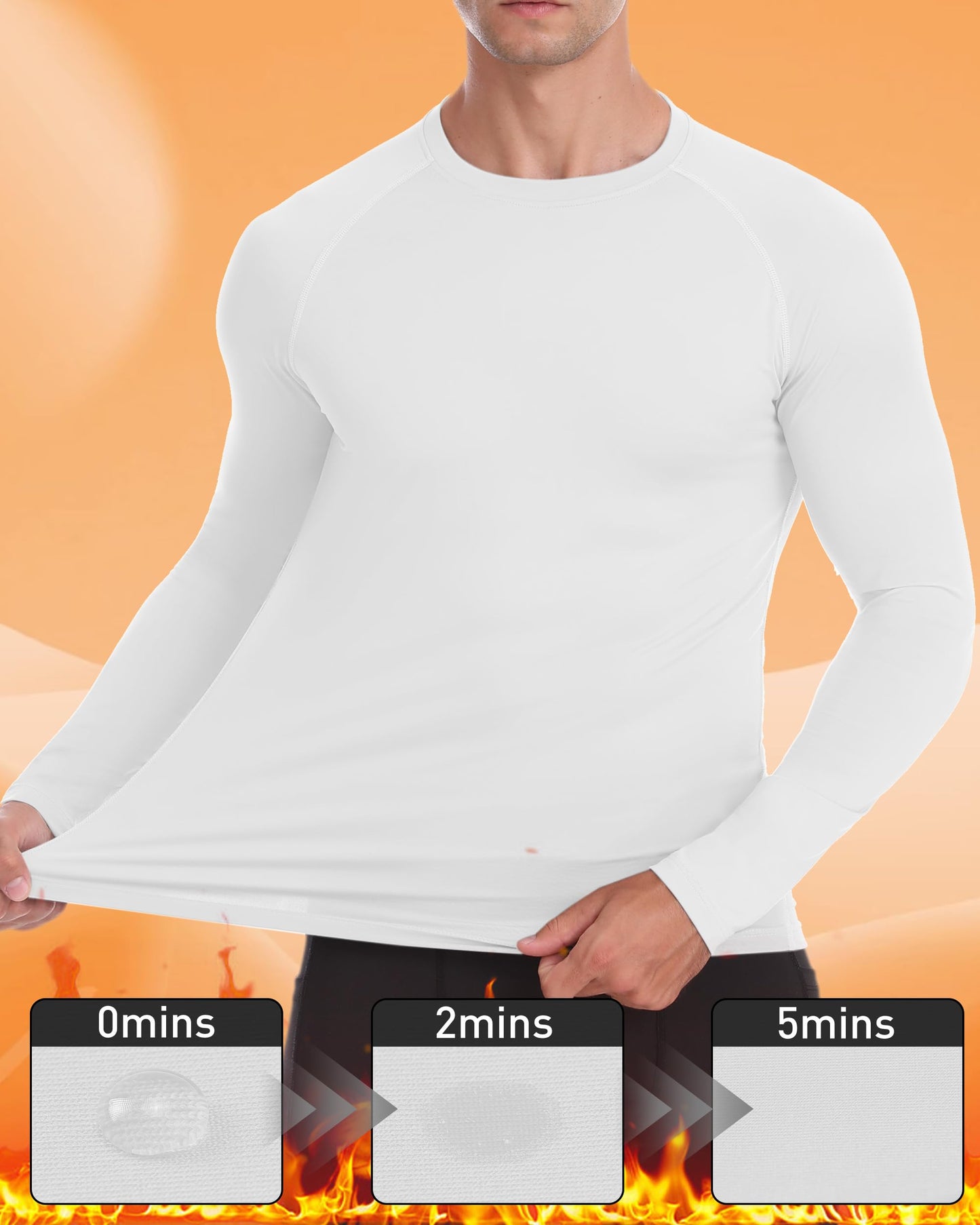 Twekfish Men's Thermal Compression Shirt, Long Sleeve Fleece Lined Workout Shirts Winter Cold Weather Athletic Base Layer Top White