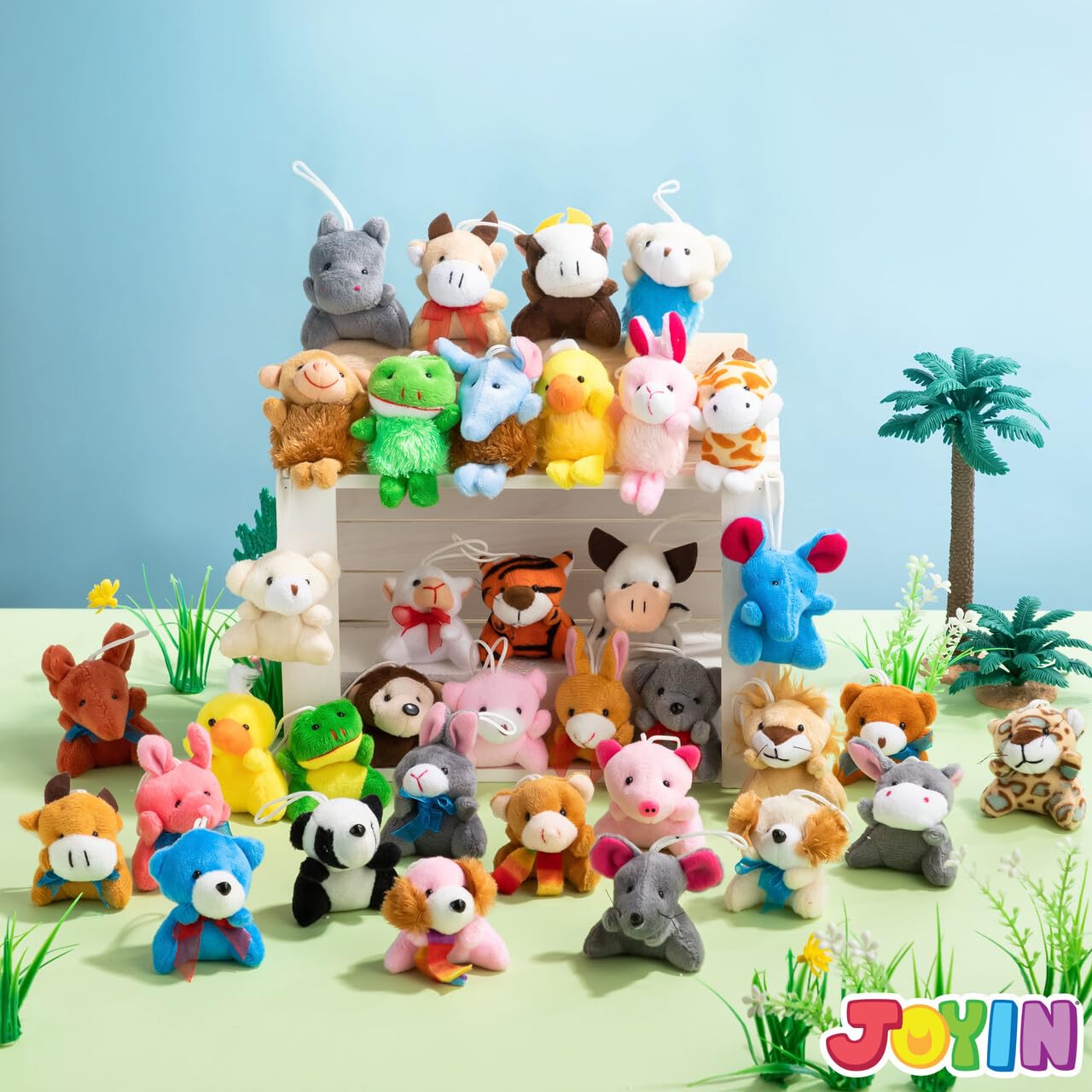 JOYIN 72 Pack Mini Animal Plush Toy Assortment (72 Units 3" Each),Bulk Stuffed Animals Party Favors for Kids, Small Animals Plush Keychain Decoration, Carnival Prizes, Birthday Treasure Box Toys