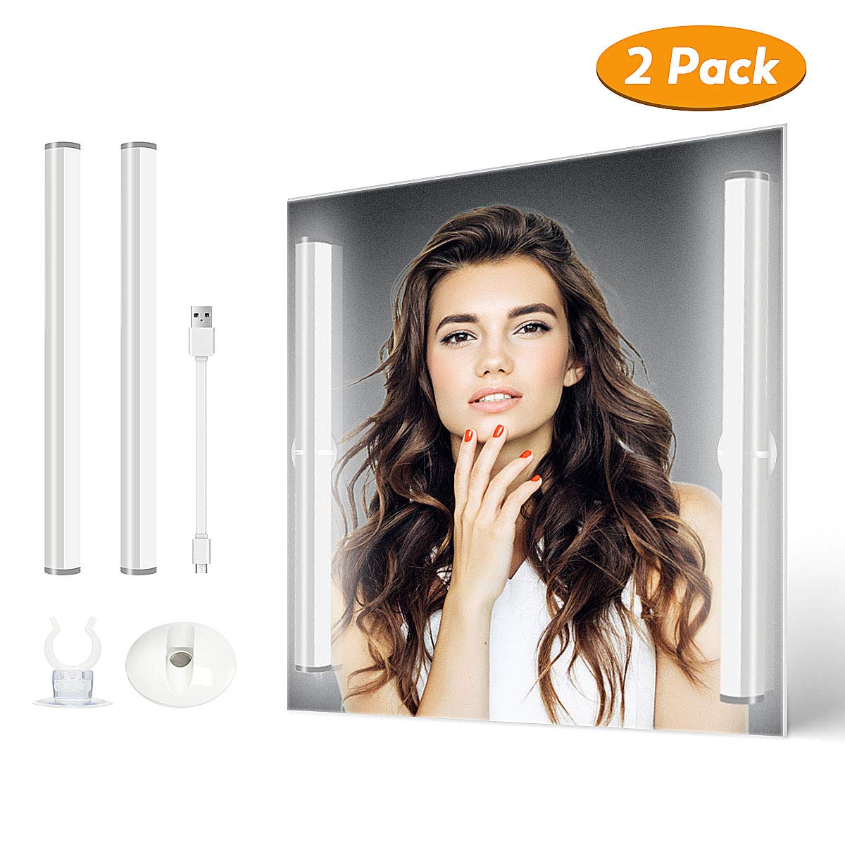 Benature LED Mirror Lights Portable Rechargeable Vanity Light 3 Brightness Touch Control Makeup Light for Bathroom Dressing Room 2 Packs