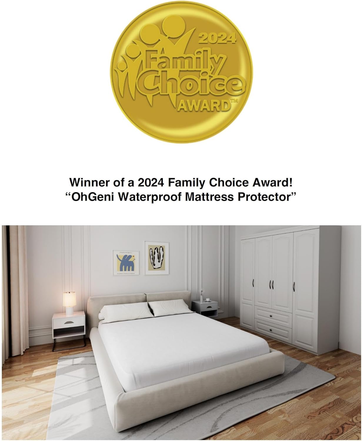 OhGeni Waterproof Mattress Protector - Twin Size Fitted Sheet, Deep Pockets, Hypoallergenic & Noiseless