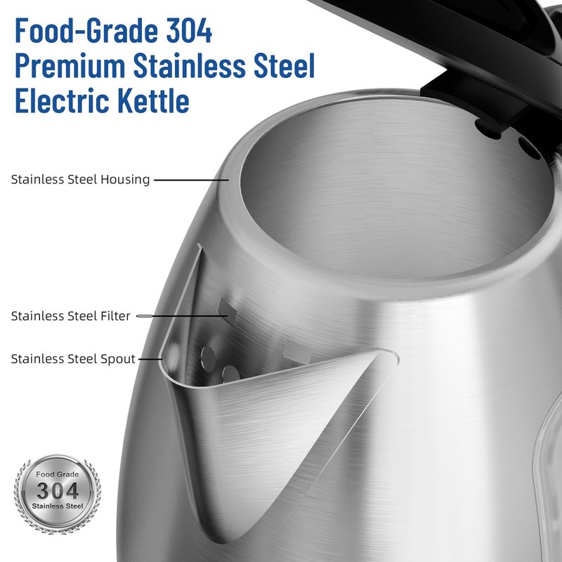 KEINVE Electric Tea Kettle, 1.8L Stainless Steel Water Boiler & Heater, 1200 Watts Water Kettle for Fast Boiling, Auto-Shutoff and Water Level Window
