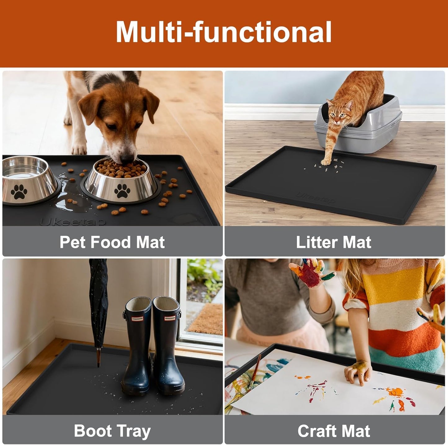 Ukeetap Extra Thick Silicone Mat - Waterproof Under Sink Mat for Kitchen & Bathroom | 34" x 22", Black