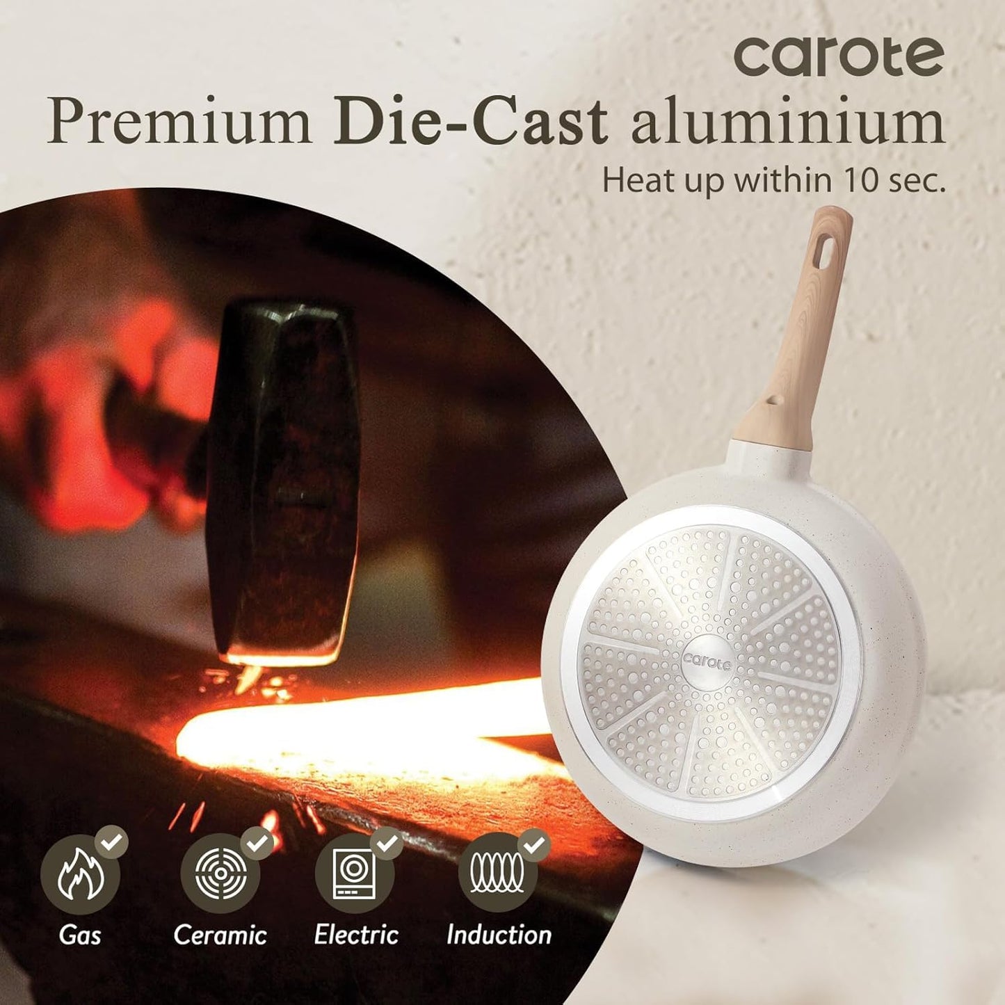 CAROTE Non Stick Frying Pans Set,Nonstick Granite Fry Pan Egg Pan Omelet Pans, Stone Cookware Chef's Pan, PFOA Free,White Granite, 8"+10"+12"