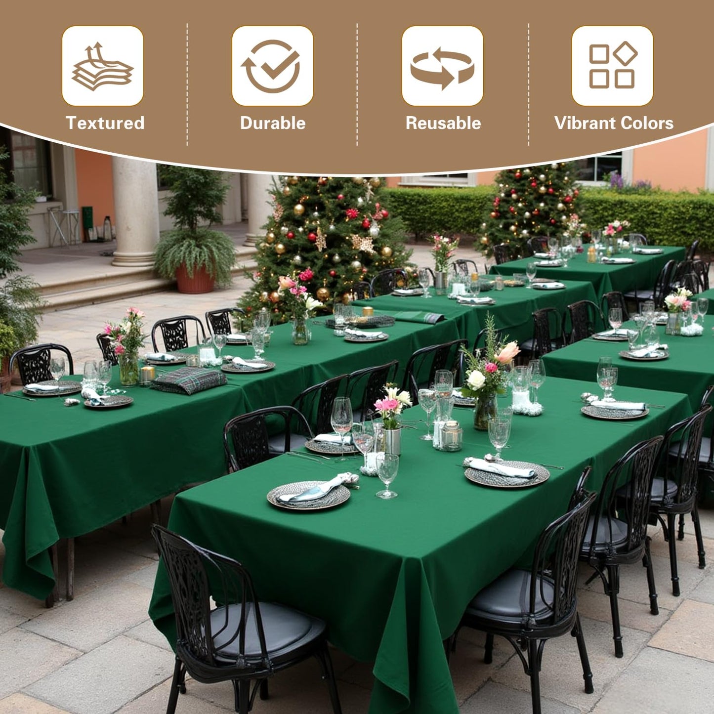 sancua Tablecloths for 6 Foot Rectangle Tables, 6 Pack - Washable Polyester Fabric Table Cloth for Chirstmas Party, Birthday, Banquet Reception, 54x108 Inch Hunter Green