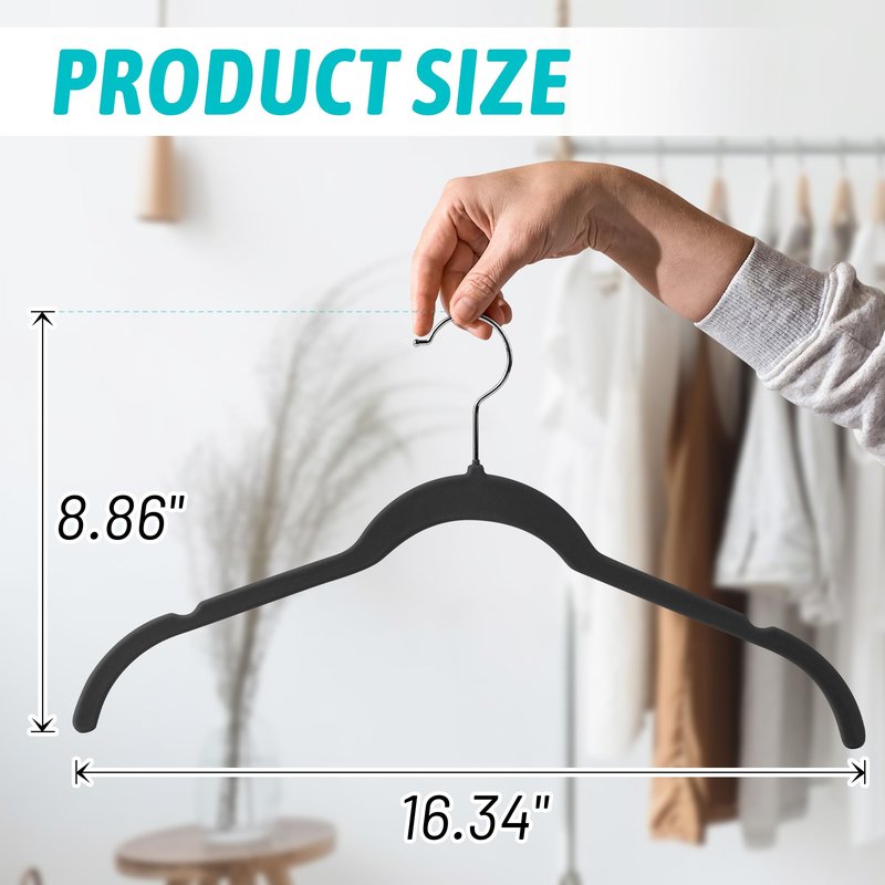 Sishynio Premium Velvet Hangers 30 Pack - Space-Saving Closet Organizer for Clothes, Non-Slip Flocked Design, Ideal for Shirts and Coats (Black)