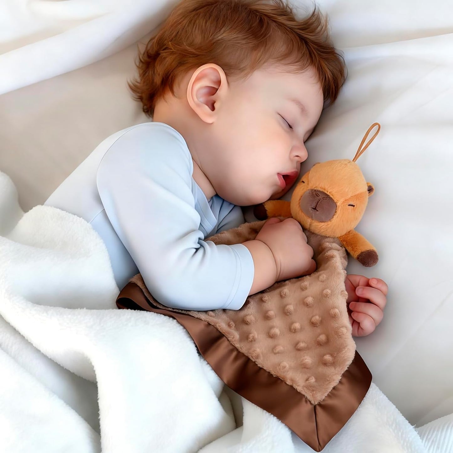 Capybara Baby Security Blanket - Soft Plush Lovey for Newborns | 17"x17" Gender Neutral Gift for Infants