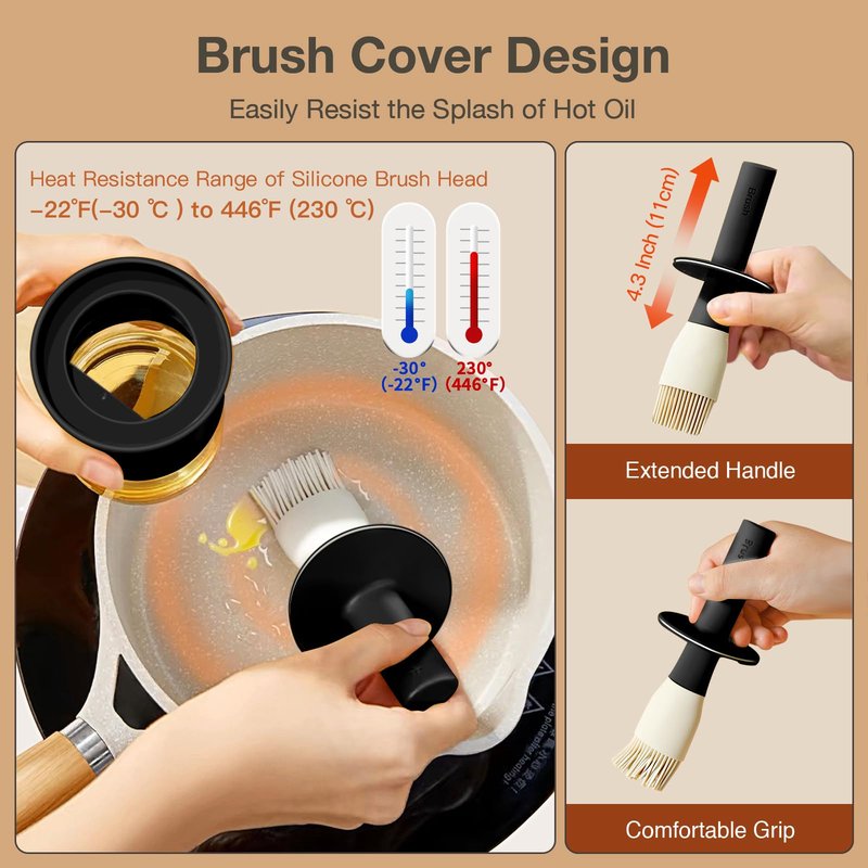 YARRAMATE 300ml /10oz Oil Dispenser with Brush - Glass Oil Bottle for Kitchen with Silicone Heat Resistant Basting Brush - Cooking Brush for Vinegar Sauce BBQ Grill Frying - Black