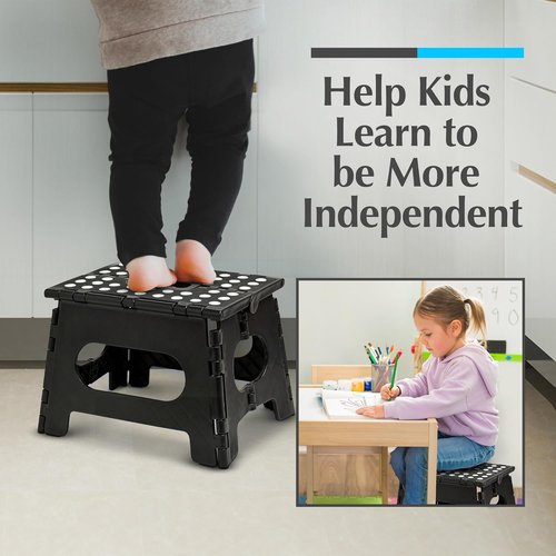 Handy Laundry Folding Step Stool - Lightweight & Sturdy for Adults and Kids - Easy One Flip Open - Black | 8 Inch