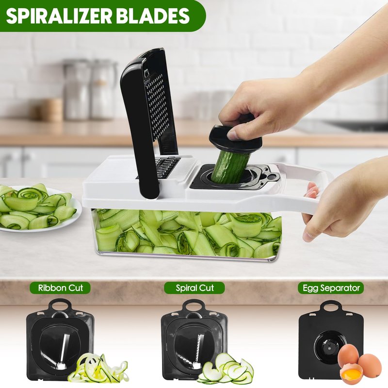 Vegetable Chopper, 10 Blades Slicer Onion Dicer, Multi 23-in-1 Veggie Mandoline Food Cutter for Tomato Fruit, Vegetable cutter with Hand Protector, Egg Separator & Slicer, Container(Black)