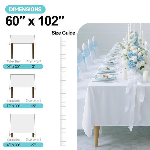 EMART 2 Pack White Table Cloth Rectangle 60 x 102 inch Tablecloth for 4-6 Foot Rectangle Tables Washable, 180 GSM Thickened Polyester Fabric Tablecloth for Party & Wedding Decorations