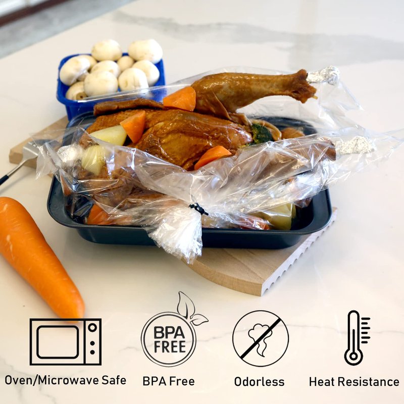 WRAPOK Oven Cooking Turkey Bags Large Size Ribs Baking Roasting Bags No Mess For Chicken Meat Ham Poultry Fish Seafood Vegetable - 20 Bags (17 x 21.5 Inch)