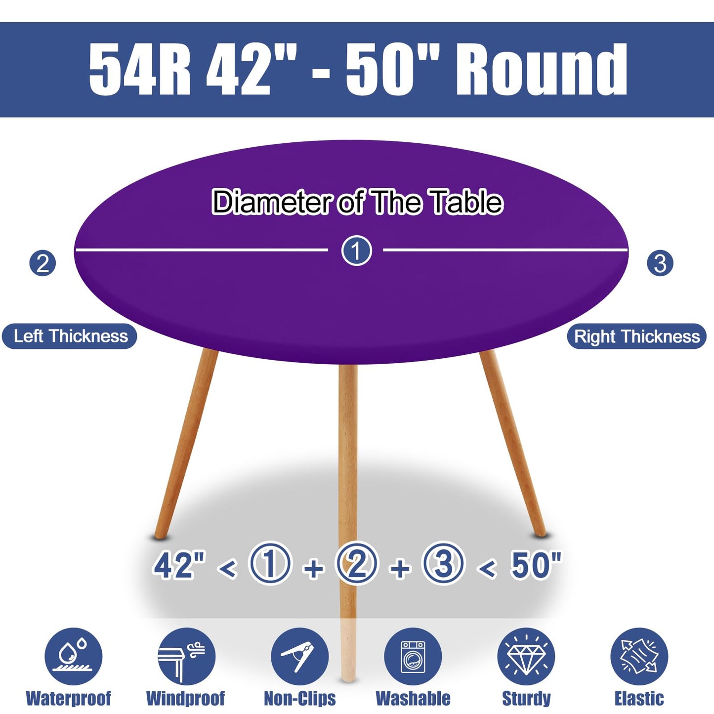 Moosfor Round Spandex Tablecloth, Elastic Fitted Waterproof Tablecloths for 42"-50" Tables, Stretch Washable Picnic Table Cover for Camping, Dining, Indoor and Outdoor, Purple