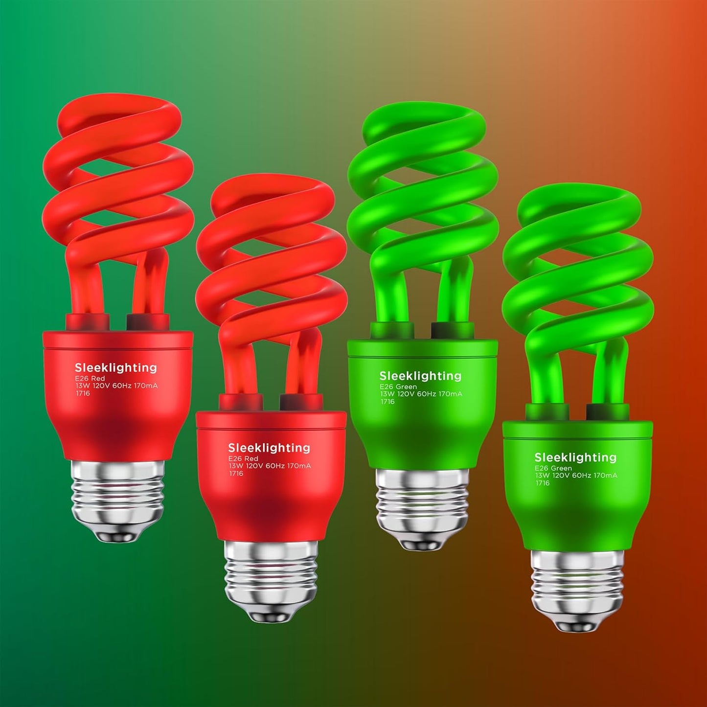 13W Orange Spiral CFL Light Bulb - UL Approved, E26 Medium Base, Pack of 4