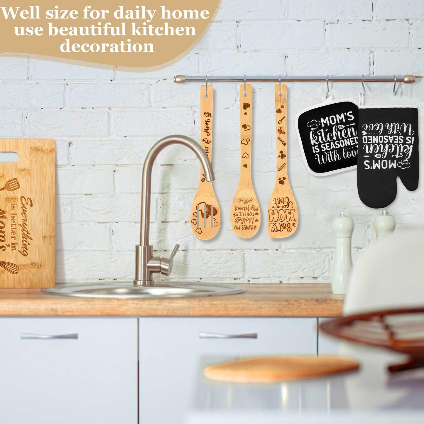 Mom Kitchen Gifts Mothers Day Gifts for Mom from Daughter, Mom Birthday Gift Ideas with Cutting Board Wooden Spoons Aprons Oven Mitts Pot Holder for Cooking