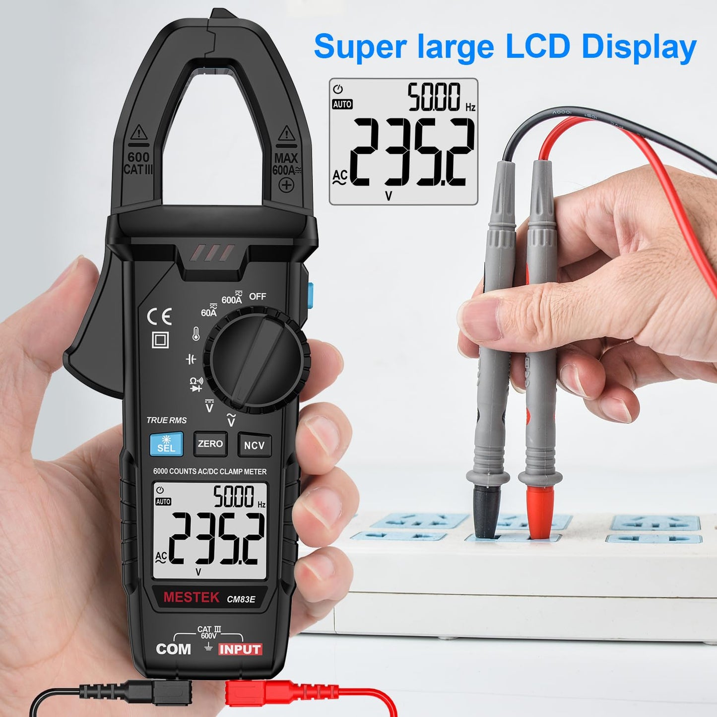 MESTEK Digital Clamp Meter Multimeter, TRMS 6000 Counts 600A Current Amp Volt Meter, Auto-Ranging Voltage Tester Measures AC DC Current Voltage Resistance Capacitance Temperature Diodes Continuity NCV