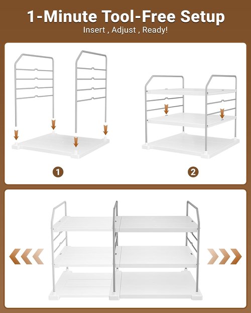 EVERIE 3-Tier Kitchen Cabinet Organizer - Adjustable Heavy-Duty Shelf Rack for Wraps & Snacks (11–16.7 in Wide)