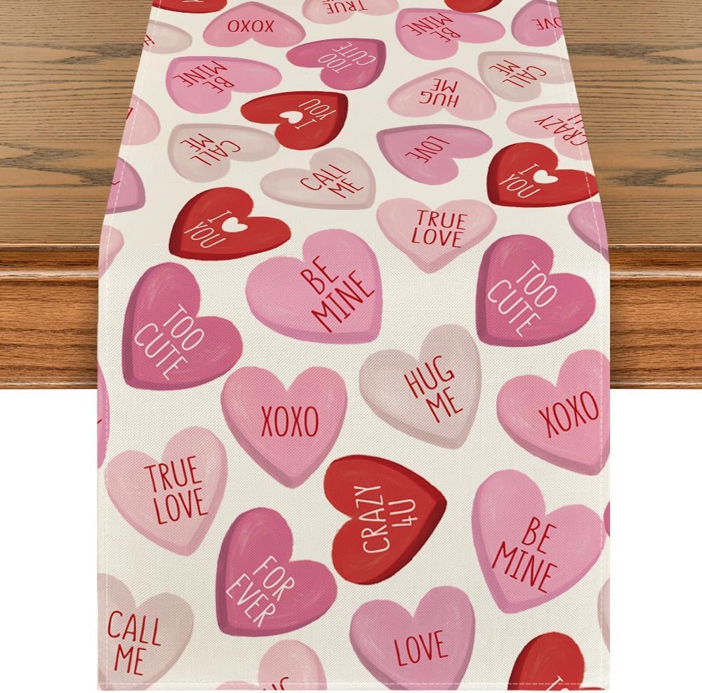 White Love Valentine's Day Table Runner 13x72 inch Home Kitchen Dining Table Party Decoration -B 13x72 inch