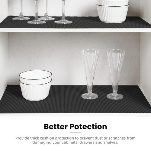 BAGAIL Drawer and Shelf Liner, 12 in X 10 Ft Non-Adhesive Shelf Liners for Kitchen Cabinets, Thick Strong Grip Liners for Desk, Shelves, Bathroom Drawers, Cabinet Protection - Black