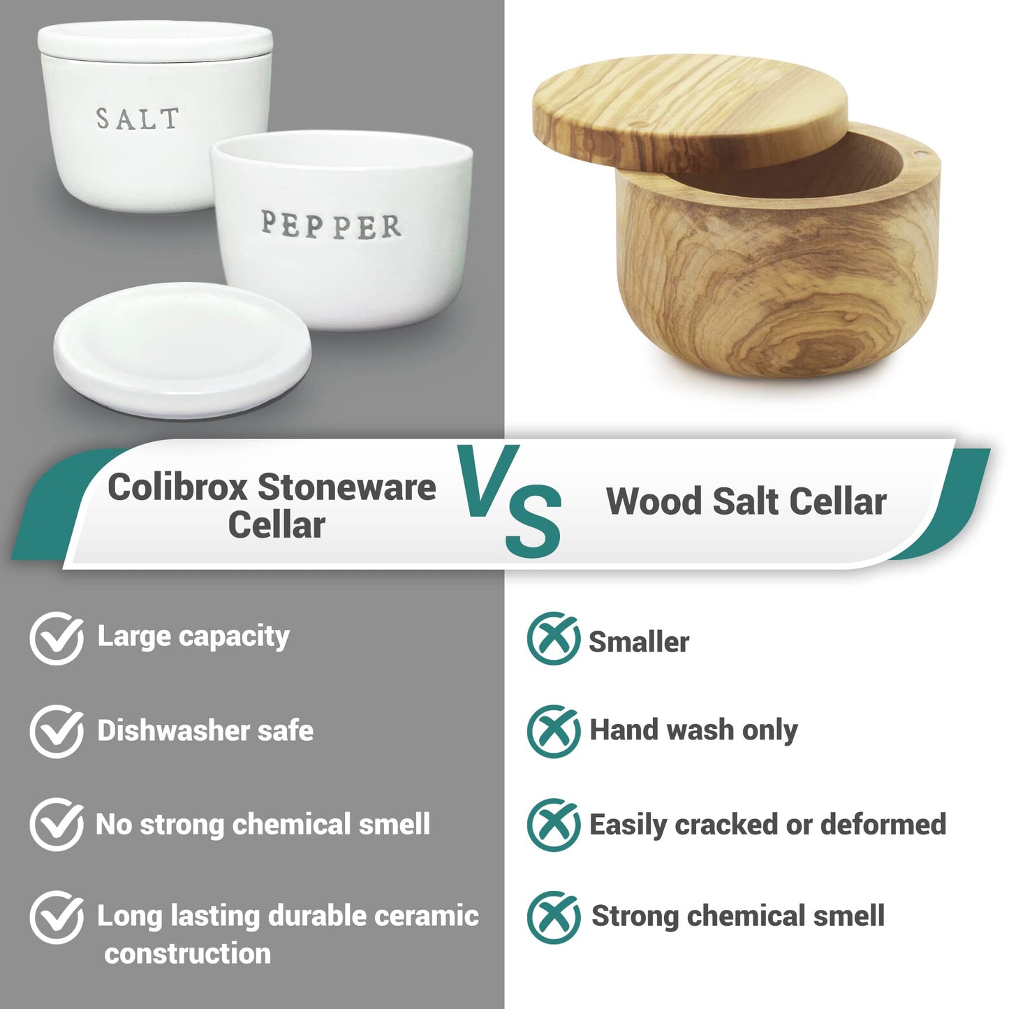 Kolibrox Stoneware Salt and Pepper Cellar Set - Stylish, Functional Kitchenware for Effortless Seasoning - Versatile, Creamy Durable Stone Design - Perfect for Kitchen & Home Decor