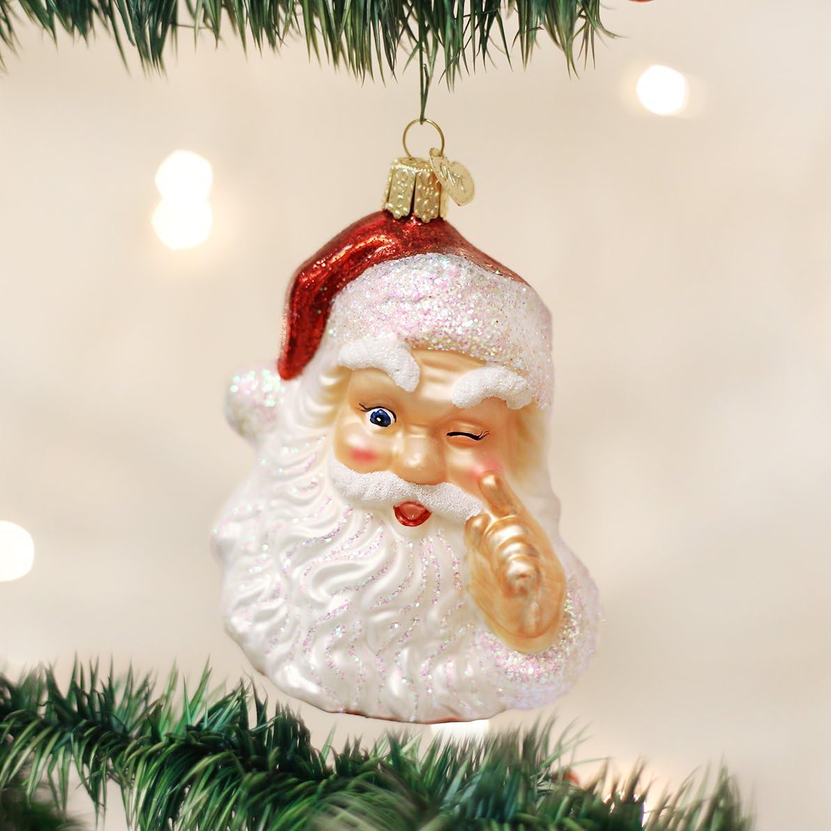 Mid-Century Santa Head Glass Blown Ornament - 3.25” for Christmas Tree Decor