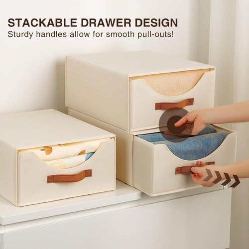 Homsorout Closet Organizers - Large Fabric Storage Bins with Drawers | 4-Pack Beige for Bedroom & Living Room