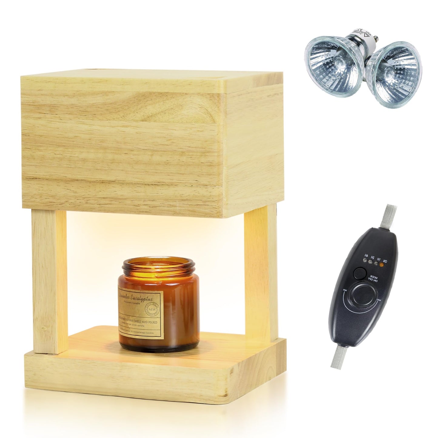LALISU Candle Warmer Lamp Lantern for Top-Down Candle Melting, Candle Lamp with Timer & Dimmer for Wax Melting, Electric Candle Melter for Home Decor, with 2 Bulbs, Jar Candles (Wood)