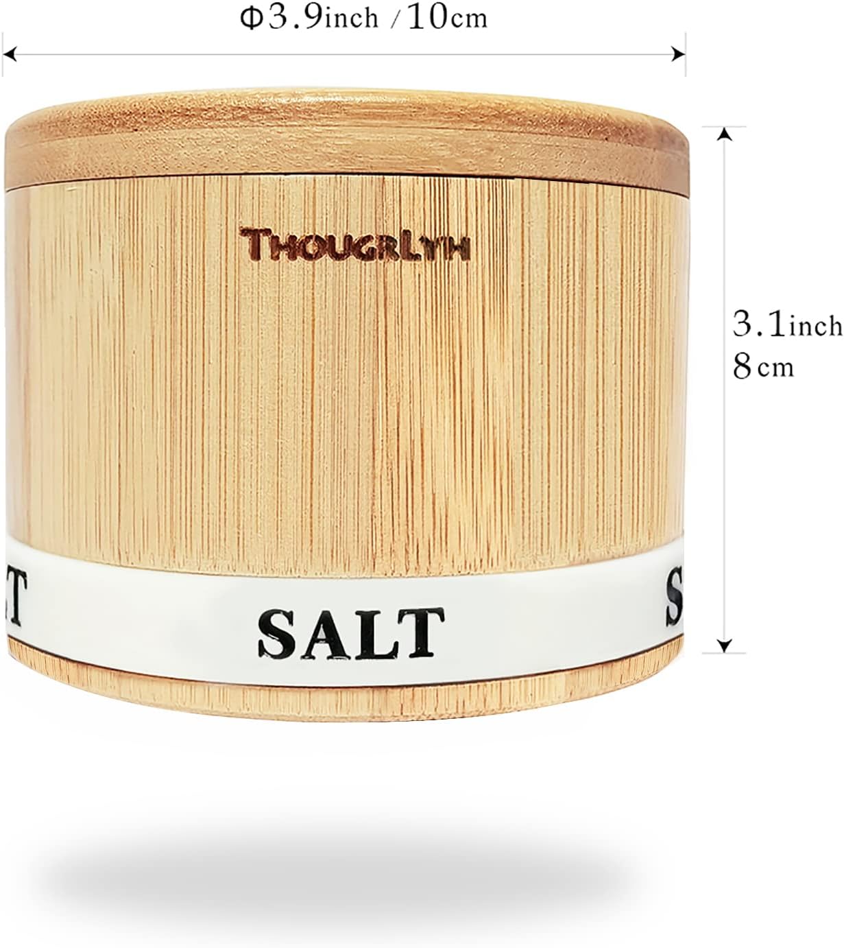 ThougrLyh Bamboo Salt Box - Magnetic Swivel Lid Salt Cellar with Spoon for Spices & Herbs