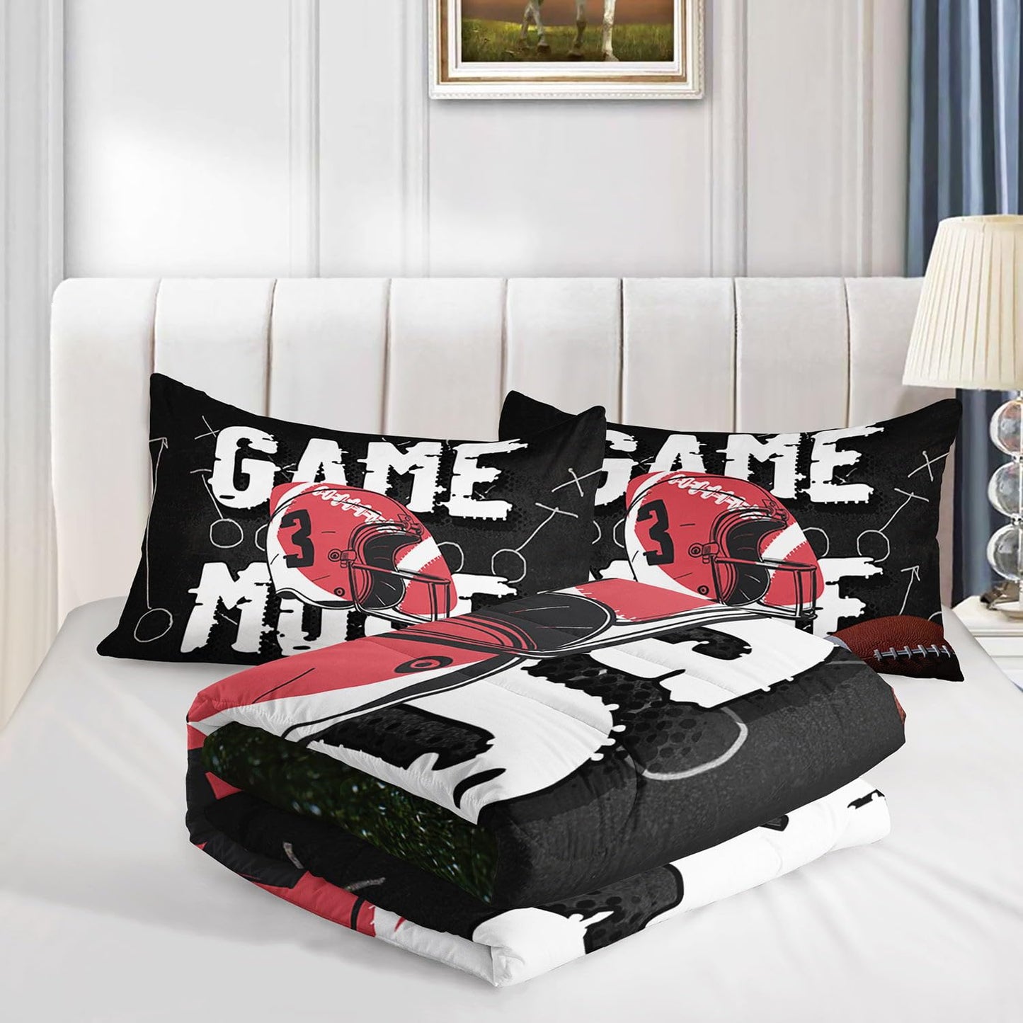 Smell Sunshine Kids Comforter Set Rugby Printed Pattern Bedding Set with 1 Comforter and 2 Pillowcases for Girls Boys Bedroom All Season(Rugby12 Full)