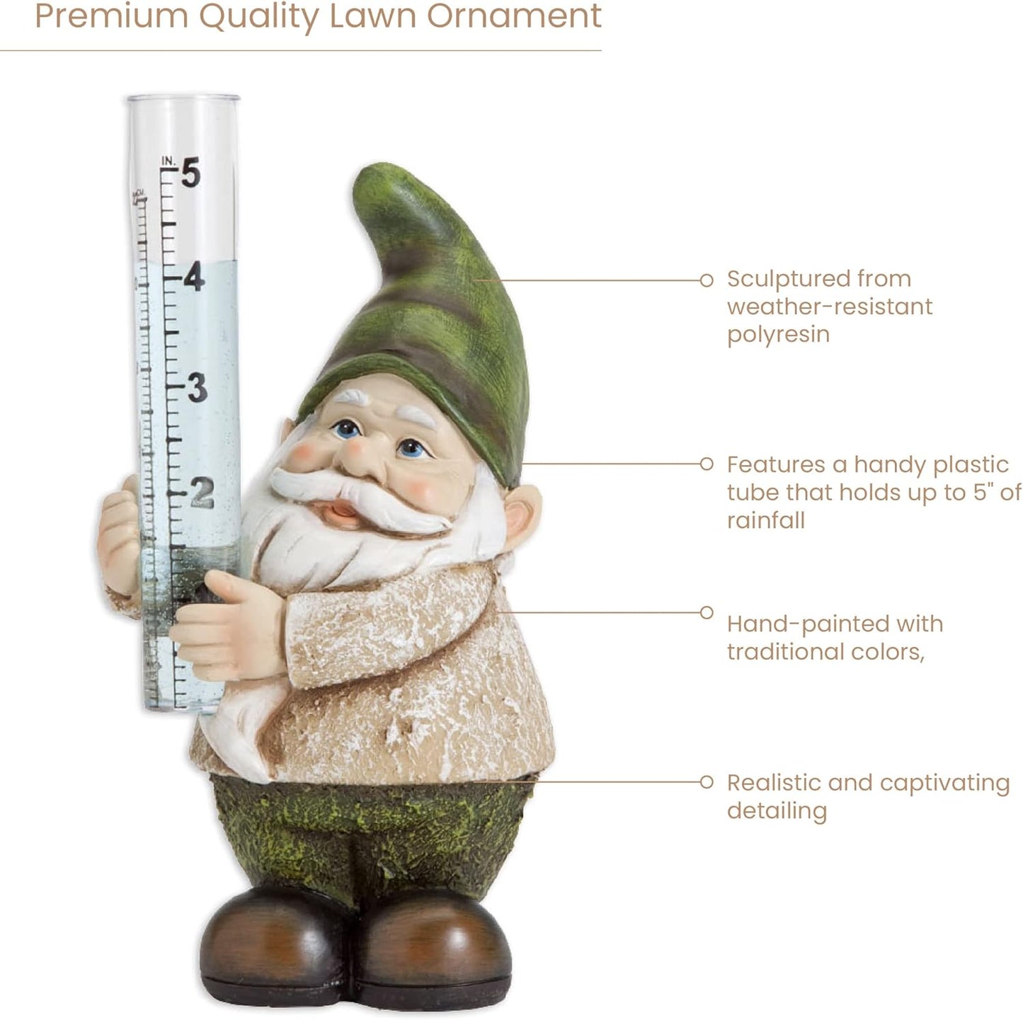 Hand-Painted Gnome Rain Gauge Sculpture - Weather-Resistant Garden Décor for Lawn & Patio
