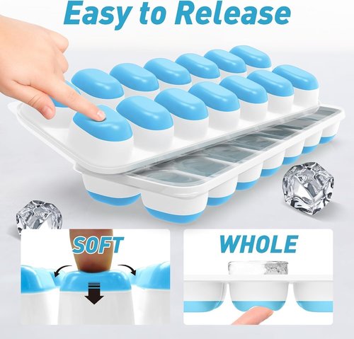 ChefAide Ice Cube Tray - Durable Stackable Trays with Removable Lids | 4 Packs, 56 Cubes for Easy Ice Release