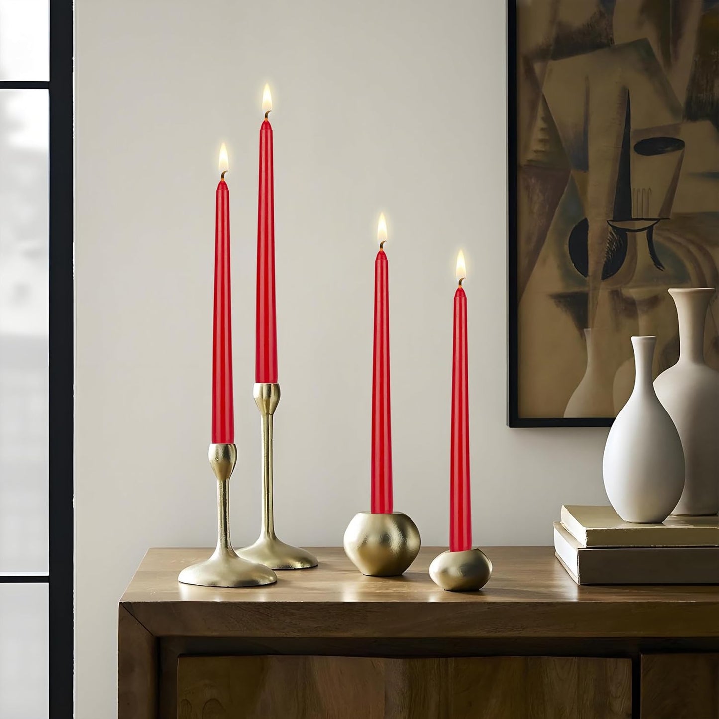 12-Pack Unscented Red Taper Candles - 10 Inch Hand Poured Wax for Home Décor & Weddings