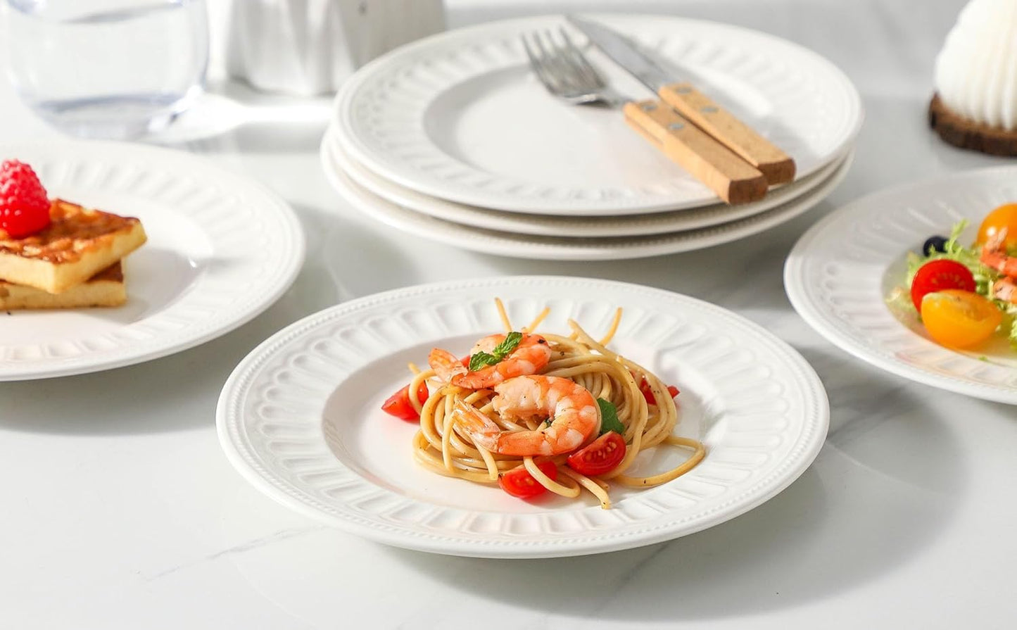 Neaylfe 8-Inch Ceramic Dessert Plates - Embossed Porcelain for Appetizers & Salads | Dishwasher & Microwave Safe