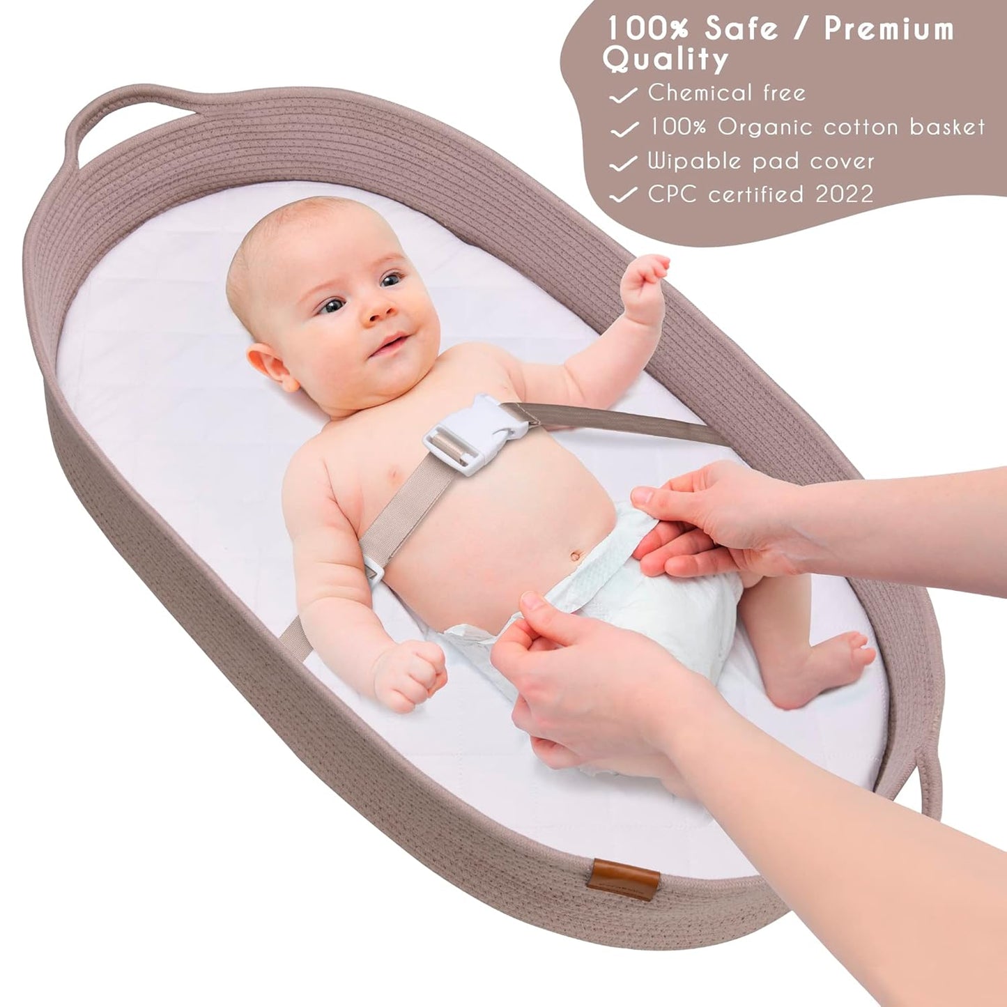 PeraBella XL Baby Changing Basket - Portable Diaper Changing Pad with Waterproof Cover & Caddy