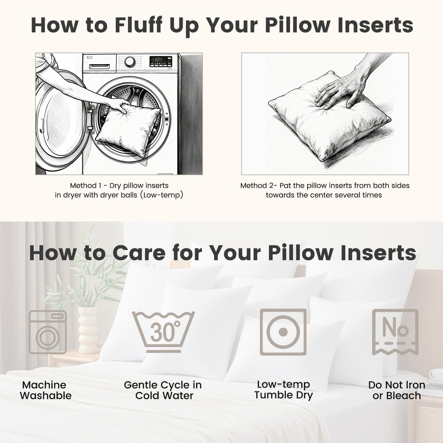 QUIETSEA 12x20 Pillow Inserts - Pack of 2 Fluffy Soft Lumbar Throw Pillows for Couch & Bed