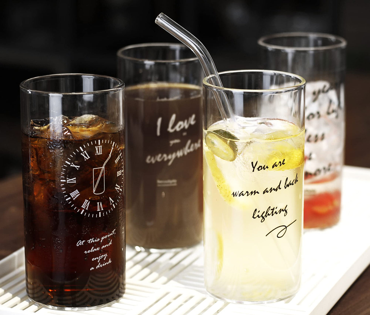 LUXU 13oz Highball Glasses, 2pc Tall Glass Sets. Lead-Free Drinking Glasses. Water Glasses, Mojito Glass Cups,Collins Bar Glassware, and Mixed Drink Cocktail Glass Set