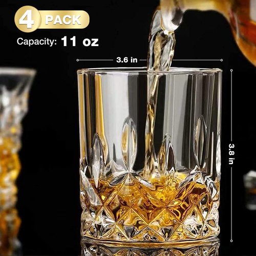 Hlukana Luxury Box Old Fashioned Whiskey Glasses Set of 4, 11 OZ Cocktail Glasses, Bourbon Rocks Scotch Glasses, Barware for Scotch Rum Vodka Liquor, Gifts for Men Father Grandfather Boss