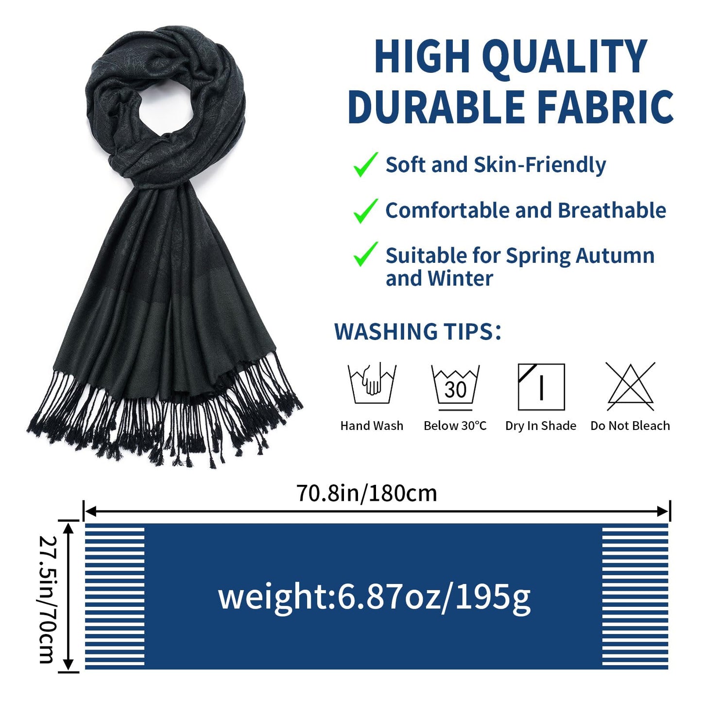 QIUTIMIY Paisley Pashmina Shawl Wrap Women Reversible Vintage Jacquard Pashmina Rave Scarf with Fringe for Evening, Wedding(Flower3-Black)