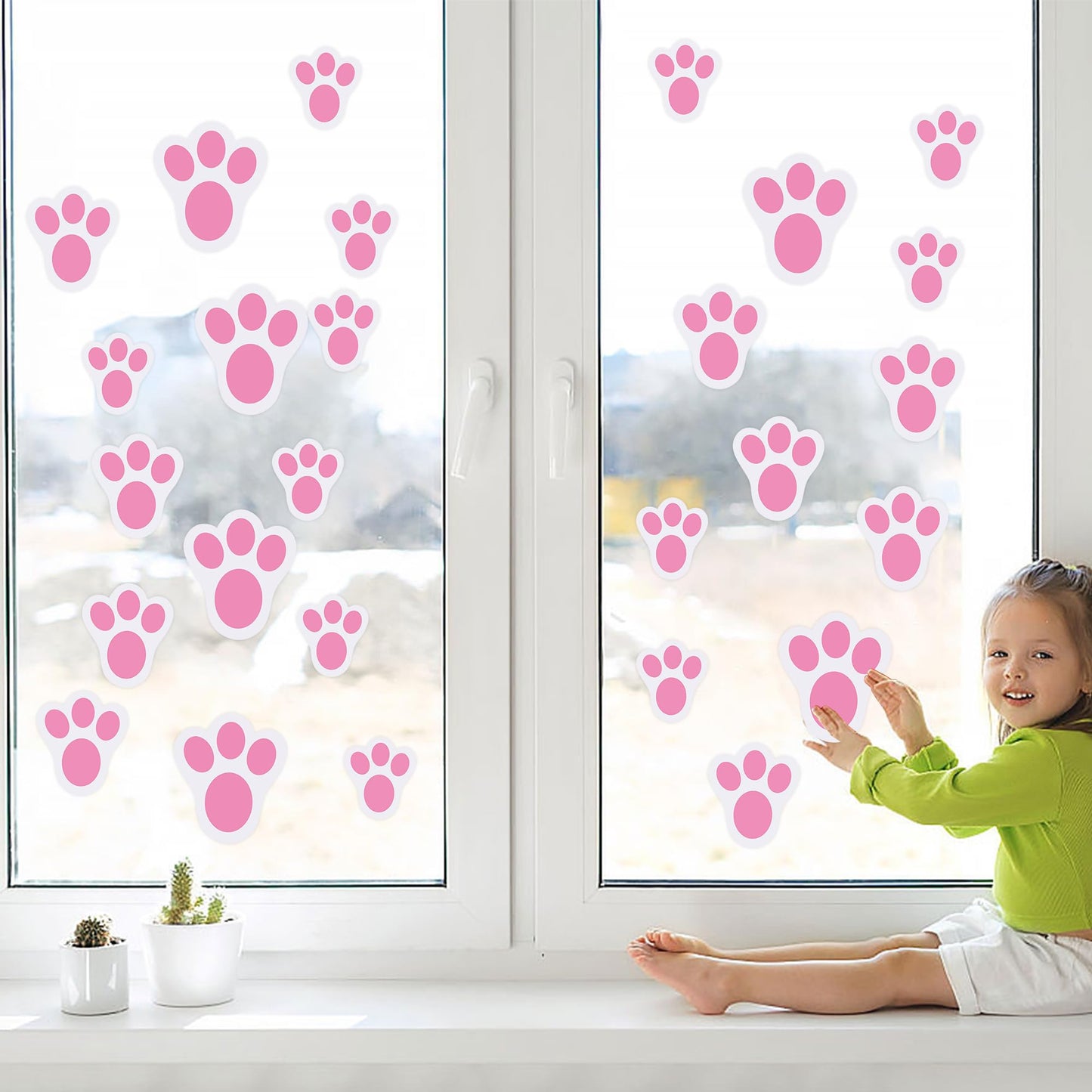 Wonmon 70PCS Removable Easter Bunny Paw Prints Stickers, 3 Size Easter Bunny Feet Stickers Rabbit Paw Decal Bunny Paw Print Clings for Home Office Classroom Floor Easter Party Decorations