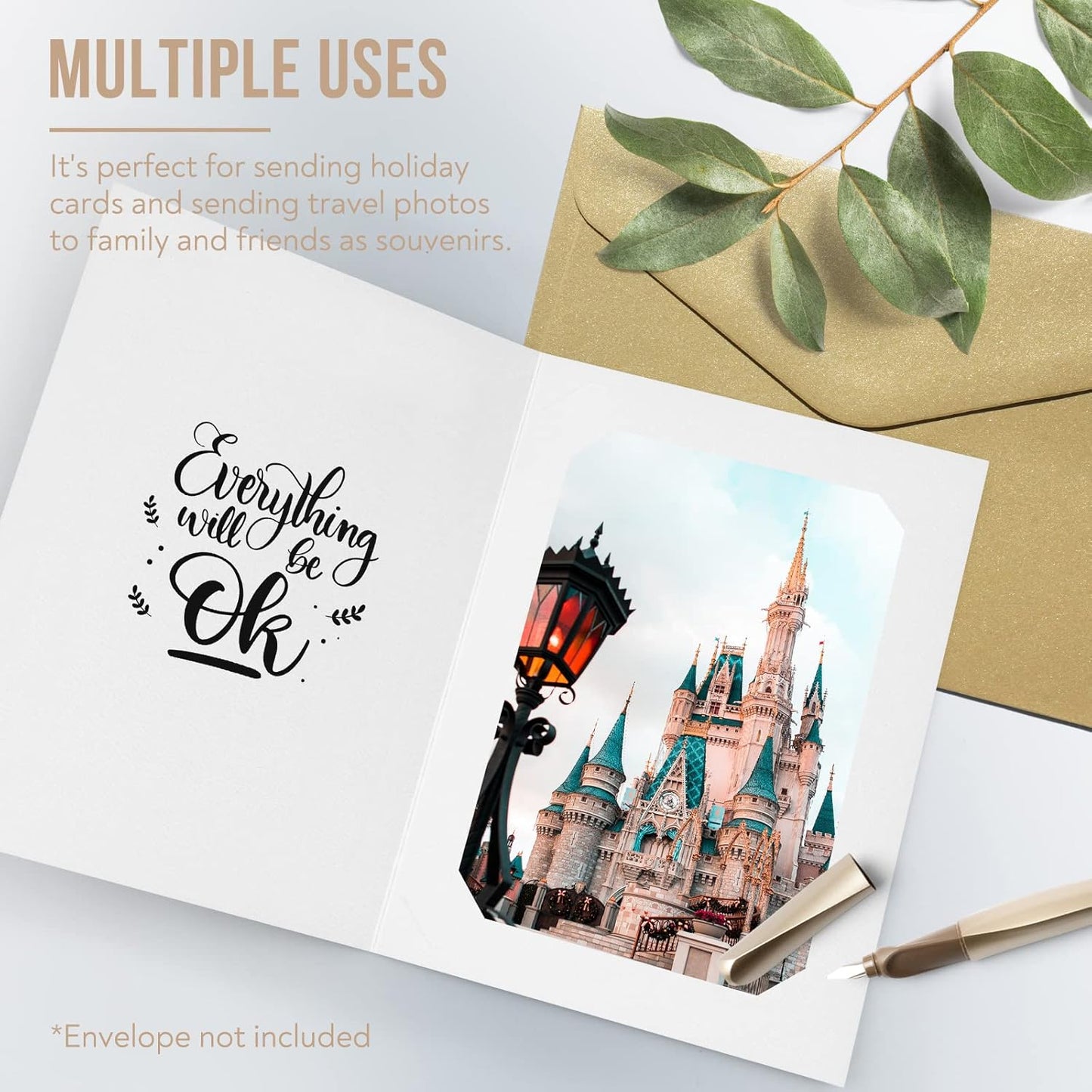 Golden State Art, Pack of 100, 6x8 or 8x10 Photo Folders, Cardboard Picture Frame, Paper Frame Cards, Greetings/Invitation Special Events: Graduation, Christmas, Wedding(Ivory)