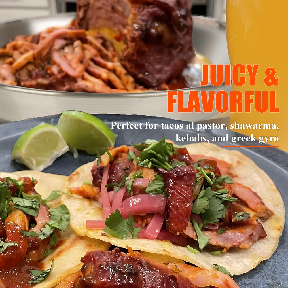 Vertical Skewer Pan Stainless Steel Gyro Pan Spit Shawarma Stand for oven, Al Pastor Skewer for Grill, El Pastor Hack for Tacos Al Pastor Chicken, Brazilian, with 8",10",12" stick