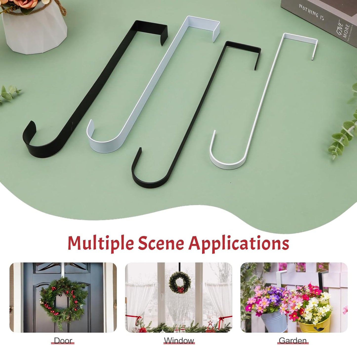 Skiennix 12-Inch Wreath Hanger - Durable Over-The-Door Hook for Christmas & Halloween Decor