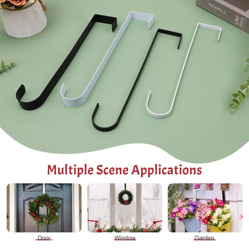 ZningEsxi 12 in Wreath Hanger for Front Door Black Wreath Hangers Over The Door Hanger Hook Wreaths Holder Christmas Halloween Easter Wreaths Hook Decorations Indoor Outdoor Narrow