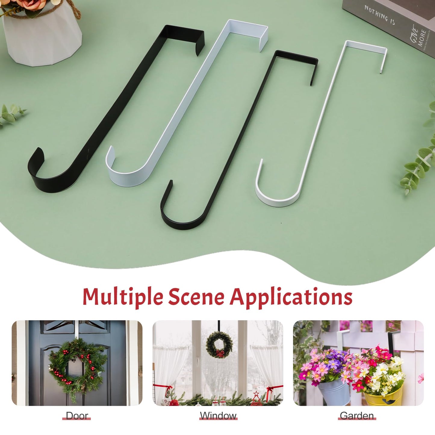 ZningEsxi 12 in Wreath Hanger for Front Door Black Wreath Hangers Over The Door Hanger Hook Wreaths Holder Christmas Halloween Easter Wreaths Hook Decorations Indoor Outdoor Narrow